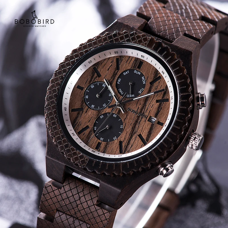 

часы мужские BOBOBIRD Rosewood Wood Watch Men relogio masculino Quartz Male StopWatches Show Date Christmas Valentine's Day gift
